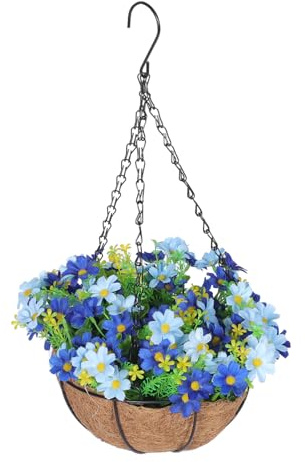 Alipis Creative Indoor Plant Hanging Basket with Iron Frame and Coconut Fiber Lining Chain Flowerpot Decorative Fake Flower Hanging Basket for Bedroom or Kitchen Convenient Installation