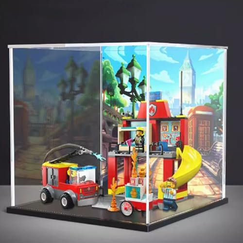 Klart akrylskåp för Lego 60375 brandstation brandbil modell transparent låda förvaringslåda display box kompatibel med modell 60375