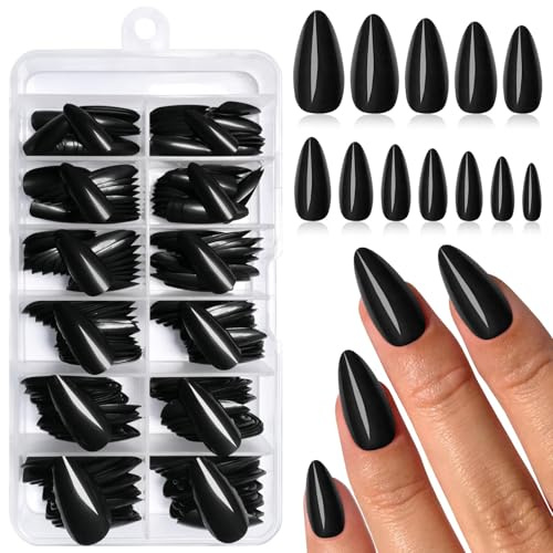 GlamRays 240 Stück schwarze Mandelkünstliche Nägel