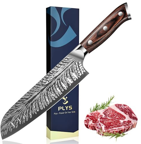 Coltello Santoku Coltelli Giapponesi Professionali: 17.6cm Coltelli da Cucina Verdure Acciaio Inossidabile Ultra Affilato, Regalo per Mamma e Papà