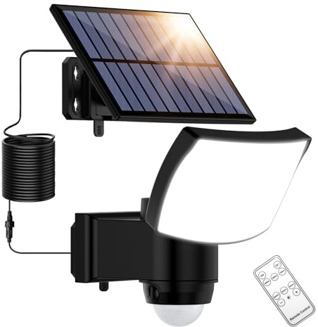 Solarlampen mit Bewegungsmelder für Außen, 3000/5000/7000K, 3 Leuchtmodi | 1800mAh, IP65 Wasserdicht, Superhelle 115 LEDs mit 120° Weitwinkel-Beleuchtung