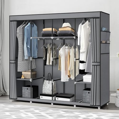 Truevaste Stoffschrank 170x175x45cm, Stabil Stoffschrank Kleiderschrank mit Kleiderstange, Ablagen, Soffüberzug, DIY Frei Konvertierbarer Stauraum, für Schlafzimmer, Ankleidezimmer, Grau