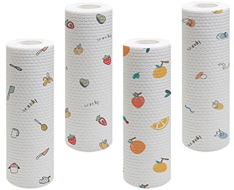 OFFSCH Paños De Cocina Desechables Diseño Estampado, Tamaño Estándar, Pulpa De Madera, Alta Absorción De Agua, Uso Dual Húmedo y Seco, para Limpieza Doméstica, Pack De 50 Unidades