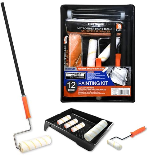 King Origin Paint Roller Kit with Extension Pole (4 ft), 9 & 4 Paint Rollers, Frame, Tray - 12-Piece Paint Supplies for Painting Walls, Home Interior
