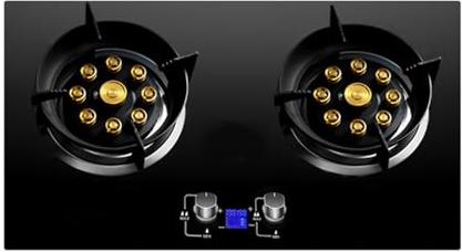 2 Burners Natural Gas,Double Nine-chamber Tempered Glass Stove With Energy-gathering Ring and Extinguishing Protection,with Thermocouple Protection(LPG)