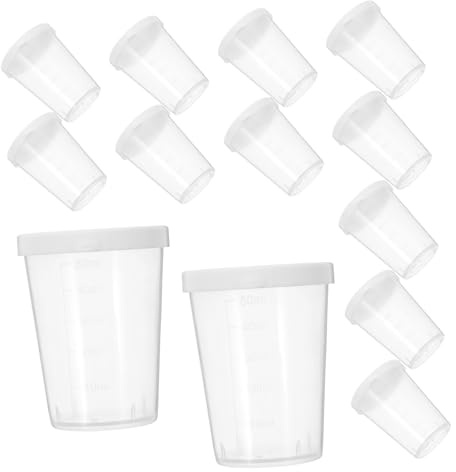 ERINGOGO Vaso Medidor de Plástico con Tapa de Rosca, 50 Ml, Paquete de 20 Unidades, Vasos Transparentes con Escala para Almacenamiento y Recolección de Muestras