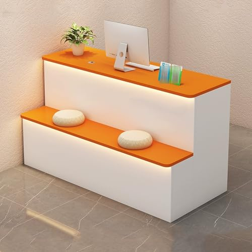 LED-beleuchtete Empfangstheke mit abschließbarer Schublade, großer Stauraum, Kassenpult für Salon, Büro, Lobby, 80 cm, Orange