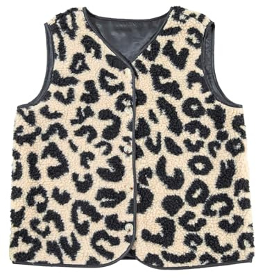 GORGLITTER Teddy Weste Jacke Damen Leo Teddyjacke Ärmellos Für Herbst Westen Mit Knöpfen Open Front Teddyweste Leicht Outdoor Mantel Leo L