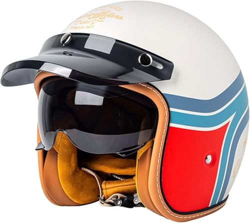 Casque Moto Vintage Casques Jet avec Visière Casques Bols Casque Mobylette avec Lunettes Homologué Dot/ECE Rétro Demi Casque Moto Vélo Scooter Chopper pour Adultes Homme Et Femme