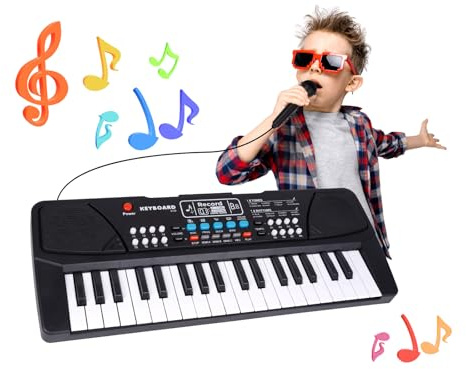 Clavier Piano Enfant 37 Touches Pianos avec Microphone Jouet Musical Portable pour Enfants 3 4 5 Ans Garçons Filles Cadeau Noël Anniversaire