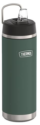 Thermos ICON Bouteille isotherme avec paille - 0,71 l - Vert forêt mat - En acier inoxydable - 12 h à froid - Passe au lave-vaisselle - Sans BPA