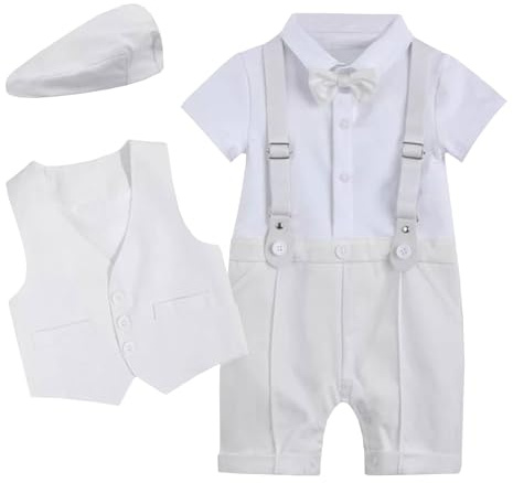 Yimutian Bébé Garçons Gentlemen Barboteuse Costumes Combinaison Nœud Papillon Gilet avec Chapeau Enfant Ensemble de Mariage de baptême Festif