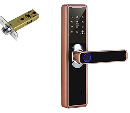 Cerradura de puerta inteligente, Cerradura electrónica for Tuya, mango biométrico de huellas dactilares, Tuya Smart Home, cerradura de puerta de huellas dactilares de interior remota(Bronze-60mm)