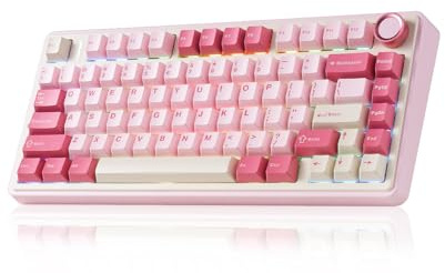 AULA F75 Wireless Keyboard, 75% Gaming Keyboard Hot Swappable with Creamy Sound,Bluetooth/2.4GHz/USB-C,Custom RGB Mechanical Keyboard for PC Gamer - Pink