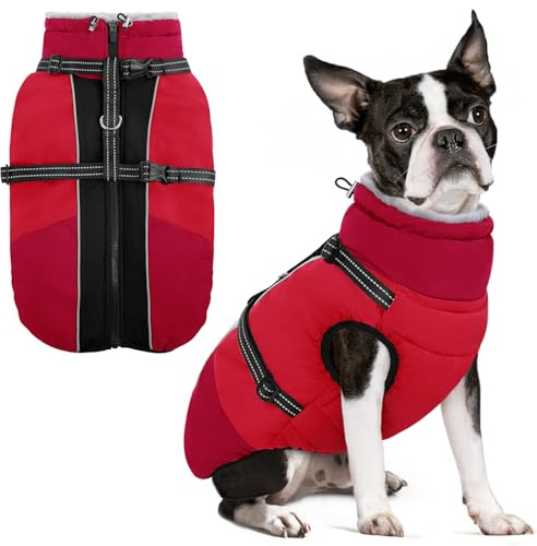 SUNFURA Dog Coat for Small Dogs, Dog Winter Jacket with Harness Built in