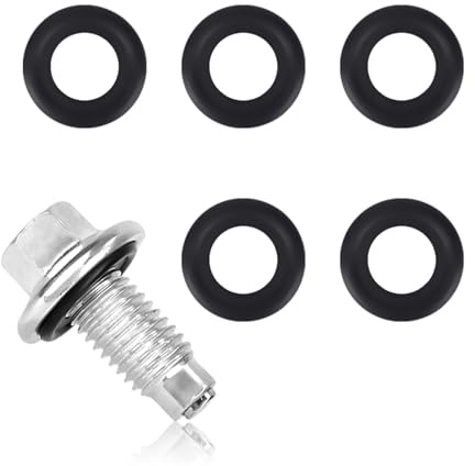 Magnetic Oil Drain Plug, Steel Engine Oil Pan Sump Bolt with 5 Rubber Crush Washers Gasket Universal Engine Replacement Parts for Car Motorcycle Boat Truck