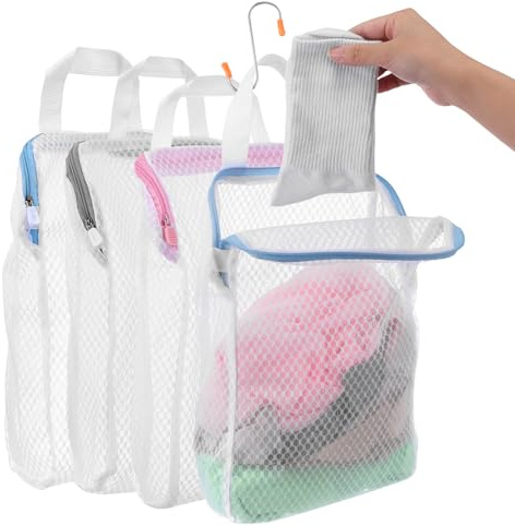 3Pcs Hanging Sock Laundry Bag with S Hooks, 3 Color Zipper Laundry Bags Mesh 11.8 x 15.7Inch Washing Bags for Washing Machine