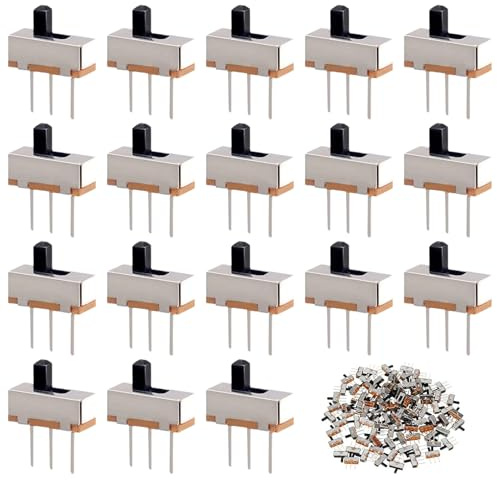 HYMC 200PCS Micro Interruttore 3mm Alta Manopola Verticale Micro Mini Interruttore Scorrevole - 3 Pin 2 Posizioni 1P2T SPDT Interruttore a Levetta Montaggio a Pannello DC 50V 0.5A SS12D00-G3