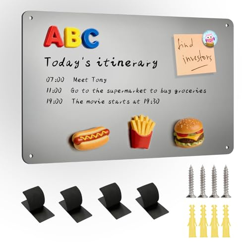APKOL Magnettafel Magnetboard für Wand, Magnetisch Tafel für Feiertage 43.5x30x0.08cm, Kleine Magnetwand Metalltafel Mit Nägel + Rückenleber für Wohnung Büro und Küche Notizen und Fotos,Silber