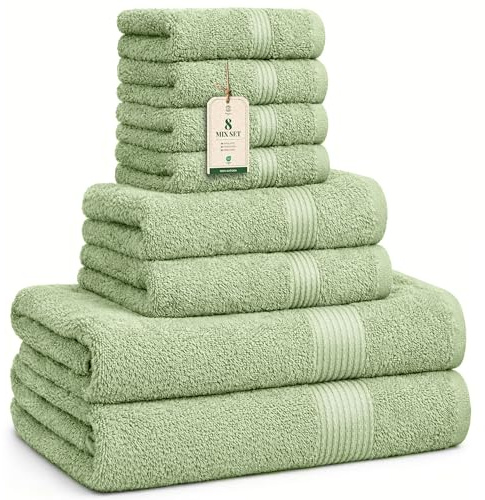 HomeBurg Luxe Set – Washcloths (30 x 30cm), Hand Towels (40 x 70cm) & Bath Towels (65 x 137 cm) – 100% Cotton, Soft, Absorbent, Easy Care, Versatile, Sage Green