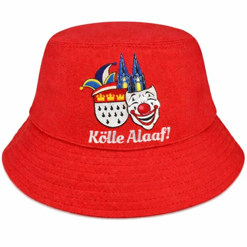 QijAOPD Hut Karneval Köln Accessoires, Karneval Kostüm Herren Damen, Kölle Alaaf Fischerhut Kölner Hut Faschingskostüme für karnevalskostüme Koln Rot, Faschingskostüme Herren Damen für Fasching Party