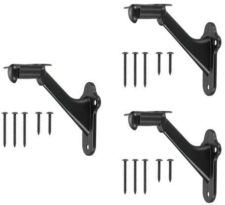 sourcing map 3Pack Black Handrail Bracket, 3 Inch Heavy Duty Stair Railing Brackets Stair Support Banister Hardware for Home Office Indoor & Outdoor Stairways