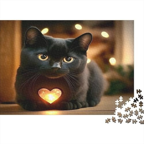 Gato Negro Luz Nocturna Puzzle de 1000 Piezas Puzzle para Adultos Papel Familia Relajación Decoración 38x26cm/1000pcs