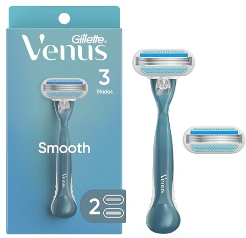 Gillette Venus Smooth Razor for Women, Includes 1 Reusable Razor Handle + 2 Count 3-Bladed Refills, Ergonomic Soft Grip Handle