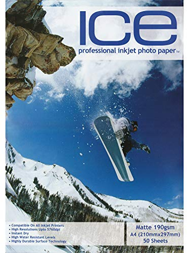 Ice A4 Professional Matte Photo Paper for Inkjet Printers 190gsm 50 Sheets