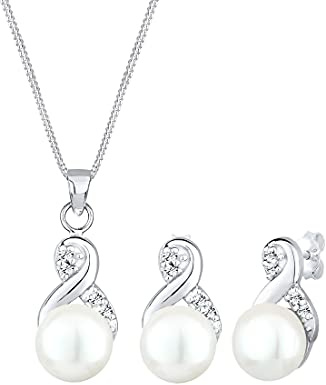 Elli Schmuckset Damen Infinity Symbol mit Süßwasserperlen und Kristallen in 925 Sterling Silber