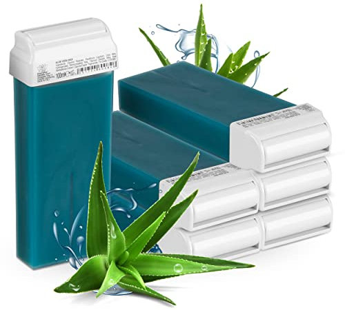Kosmetex Aloe Vera Wachspatronen Haarentfernung, Roll On Wax Roller, Warmwachspatronen, 6x 100ml