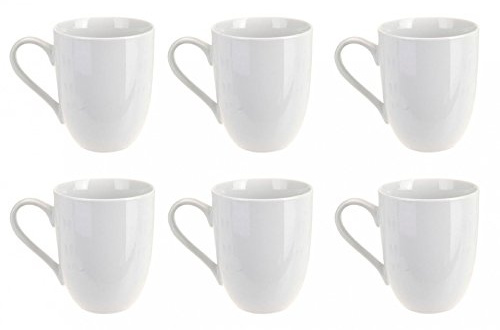 EuroDiscount Kaffeebecher Kaffeetasse Porzellan Weiß mit Henkel 6 Stück Set Modell-Auswahl, Modell:300 ml bauchige Form