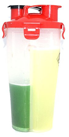 X-SHAKE THE DUAL PROTEIN SHAKER- PERFECT FOR PRE-POST AND DURING WORKOUT SUPPLEMENTS- LEAK PROOF LID- BPA FREE-2X 350ML COMPARTMENTS 700ML BOTTLE