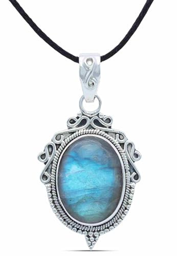 mantraroma Kettenanhänger 925 Silber Labradorit grün blauer Stein Edelstein Kettenanhänger Damen Sterling Silber Halskette Anhänger Geschenk (MAH-124-05)