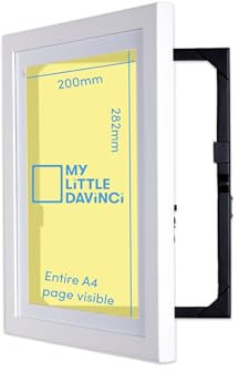 Dynamic Frames My Little DaVinci Holz-Bilderrahmen für 50 Bilder – Original patentierte A3- und A4-Fotorahmen mit Frontöffnung – Präsentieren oder hängen Sie die Kunstwerke Ihrer Kinder auf (Weiß A4)