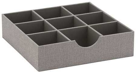 Household Essentials Grey 728-1 Deep 9 Section Drawer Organizer Box for Storage 12 in x 3.13
