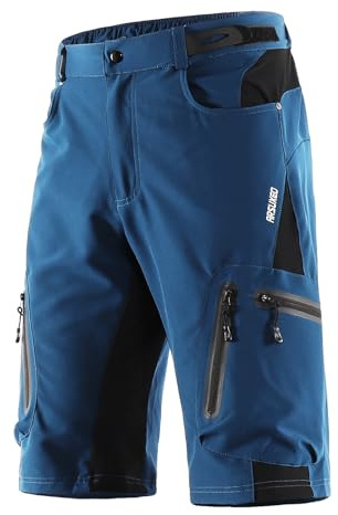 ARSUXEO Men's Cycling Shorts Loose Fit MTB Shorts Water Resistant Outdoor Sports Bottom with 7 Pockets 1202 Dark Blue L