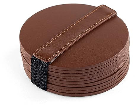 Brute Strength - Vollnarbenleder-Untersetzer - Cognac - Rund - 10 Stück - Runde Untersetzer Glasuntersetzer - Getränkeuntersetzer