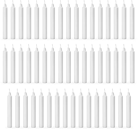 AuraDecor Paquete de 50 velas de palo, especialmente diseñadas para curar, chakras, velas rituales, decoración, iluminación, decoración del hogar, tiempo de combustión de 3 a 4 horas cada una (blanco)