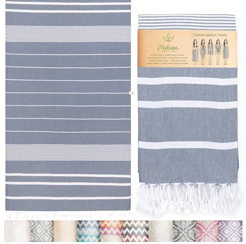 Mebien touche de la nature Premium Turkish Beach Towel – 100% Cotton, Sand Free, Oversized, Quick Dry Beach Towel 35”x67” – Ideal for Travel, Pool – Navy
