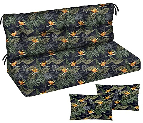 Auflage für Hollywoodschaukel 185x50x50 Gartenbankauflage und 2 Kissen Palettenauflage Bankauflage Sitzkissen und Rückenkissen Polsterauflage Matratze Gartenpolster Glatt-Pik Palm Orange Blumen[133]