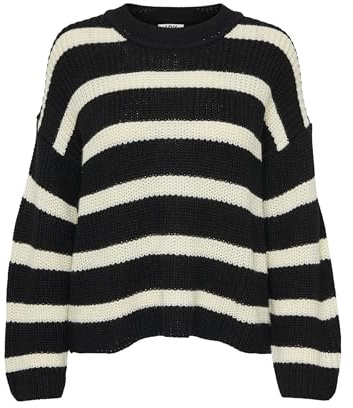 JdY Jdyjusty L/S randig tröja KNT Noos stickad tröja, Svart/ränder: eggnog, XL