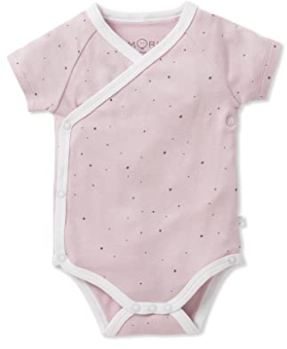 MORI Baby - Unisex Kimono Bodysuit in Stardust - Short Sleeve-Organic Cotton and Bamboo - Breathable Infant Wrap-Style Bodysuit with Safe Nickel-Free Poppers - Newborn