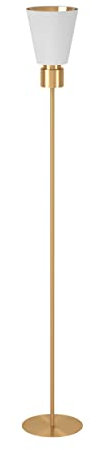 Eglo Lampadaire sur pied Aglientina, luminaire de sol minimaliste, lampe de salon à pied en métal laiton brossé et tissu blanc, lèche-plafond avec douille E27