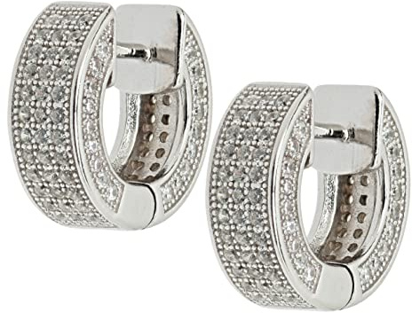 ELEDORO Folding hoop earrings made of rhodium-plated 925 silver with zirconia, Real hallmarked 925 silver, Cubic Zirconia