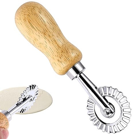 Prasacco Pasta Cutter Wheel, Pastry Cutter Wheel Ravioli Crimper Cutter Rad Nudelschneider Rad aus Edelstahl mit Holzgriff Geeignet für Privat- und Restaurantküchen (Durchmesser 3,7 cm)