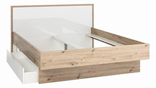 Composad | Letto della Linea MUNDI con Cassetto Contenitore, Letto King Size, (LxAxP) 193,50x211,10x98,10 cm, Colore Rovere Oak Mielato e Bianco laccato, Made in Italy