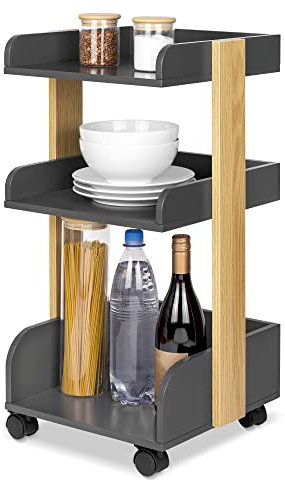 bomoe Aufbewahrungswagen mit Rollen 69 cm hoch – FSC® Holz Rollwagen Badezimmer Büro Küchenwagen Anthrazit Eiche Servierwagen Bastelwagen Beistellwagen Regal auf Rollen Allzweckwagen Kosmetikwagen