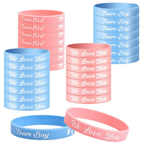 Pagezol 30Pcs Gender Reveal Bracelet Set, Team Boy or Girl Silicone Bracelet, Wristbands for Baby Shower Gender Reveal Party Supplies 20.2 x 1.2 cm