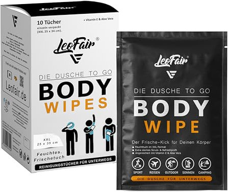 Leofair Body Wipes Einmalwaschlappen XXL - feuchte Waschlappen für Reisen, Camping, Festival & unterwegs - 10 große Feuchttücher einzeln verpackt für Gesicht und Körper